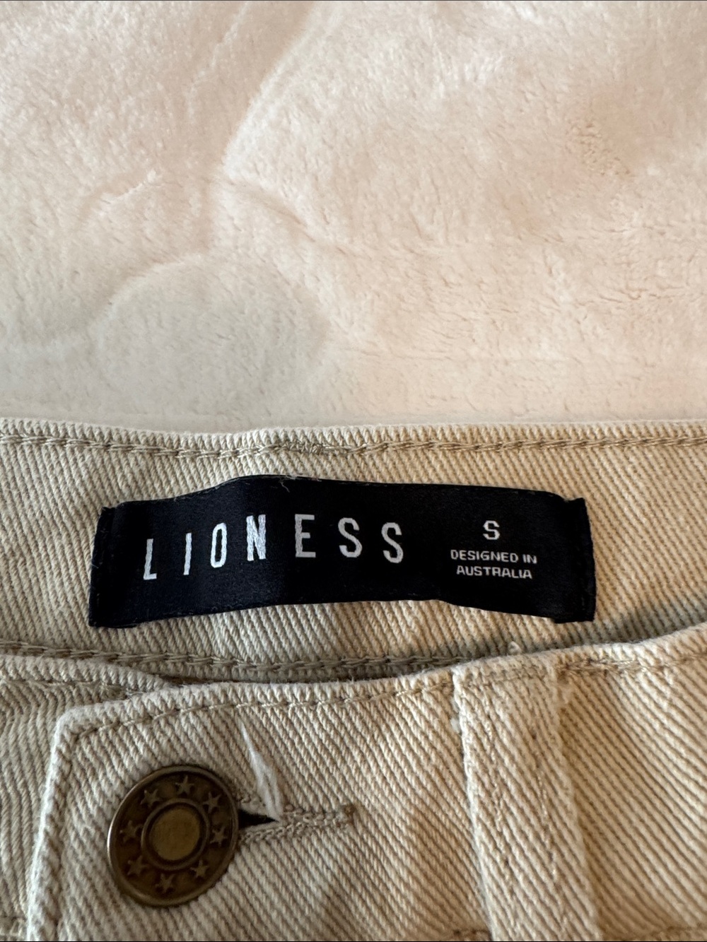 Lioness Light Beige Cargo Pants with Frayed Hem - Picture 6 of 6